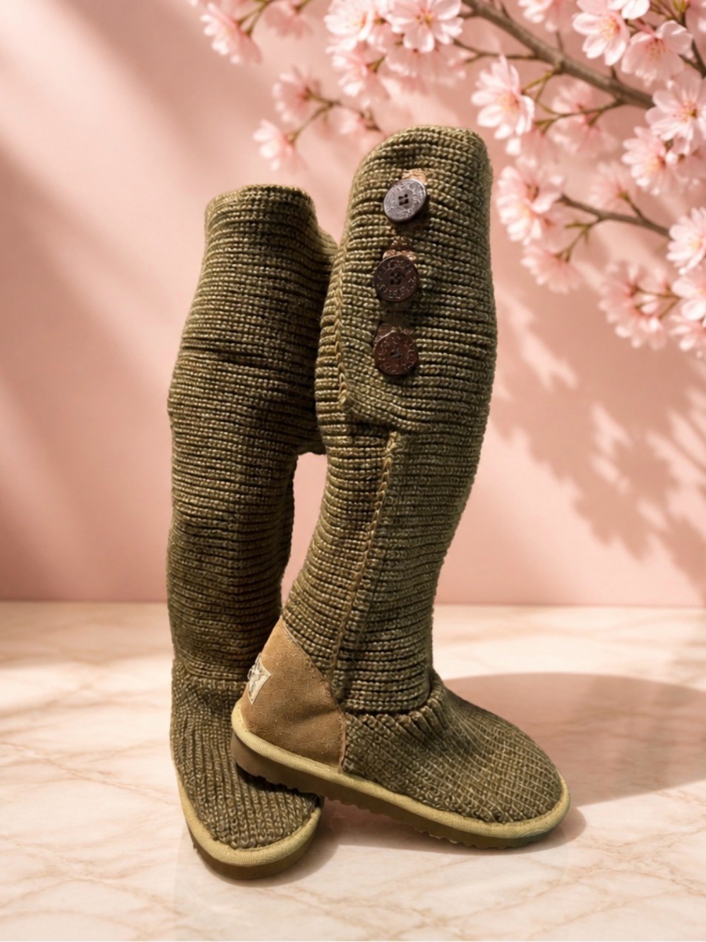 UGG Tan Button Knit Tall Boots
